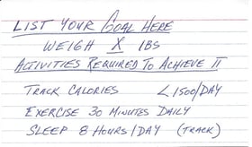 3 X 5 Index Card - Weight Goal - Activities