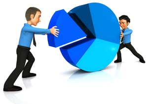 3D Business man assembling a pie chart - isolated over a white background