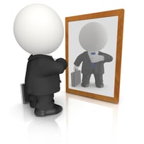 3D vain business man looking in the mirror - isolated
