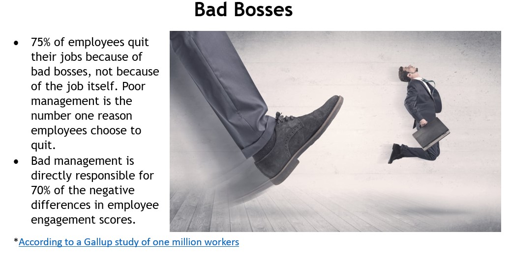 Bad Bosses - Gallup 75% of Employees leave due to