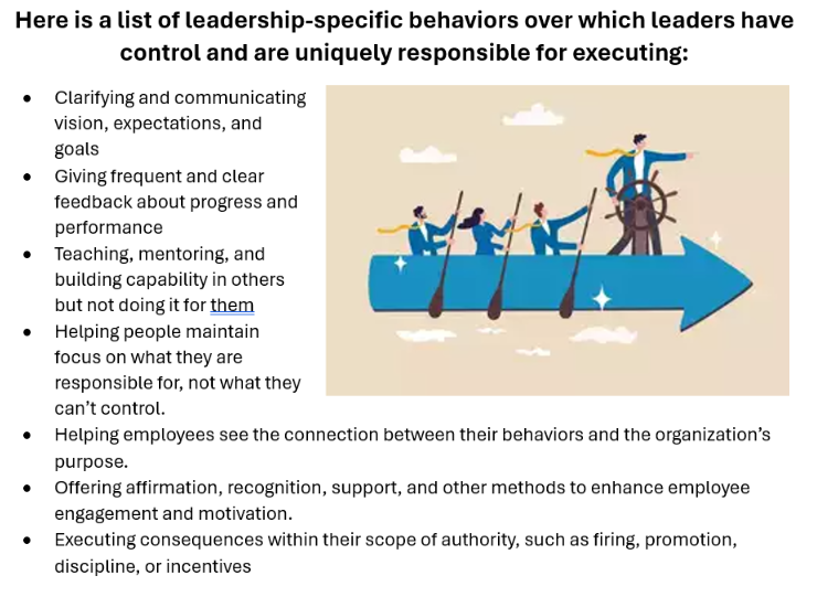 Compassionate Accountability - leadership-specific behaviors over which leaders have control and are uniquely responsible for executing