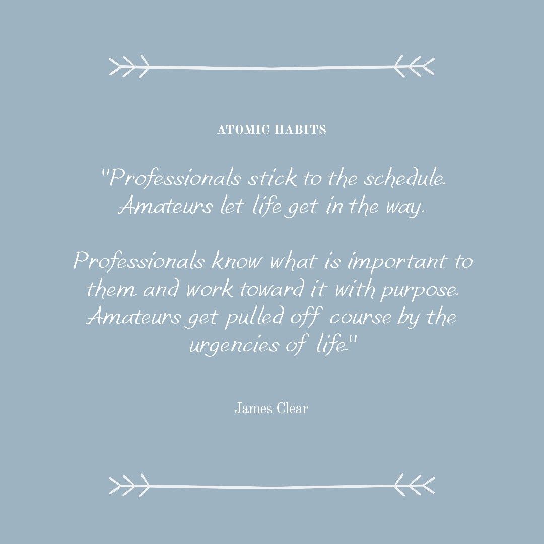 Professionals stick to the schedule.  Amatures let life get in the way ~ James Clear