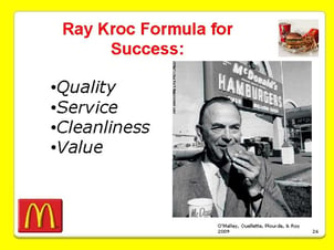 Ray Kroc Formula quality, cleanliness, service, and value