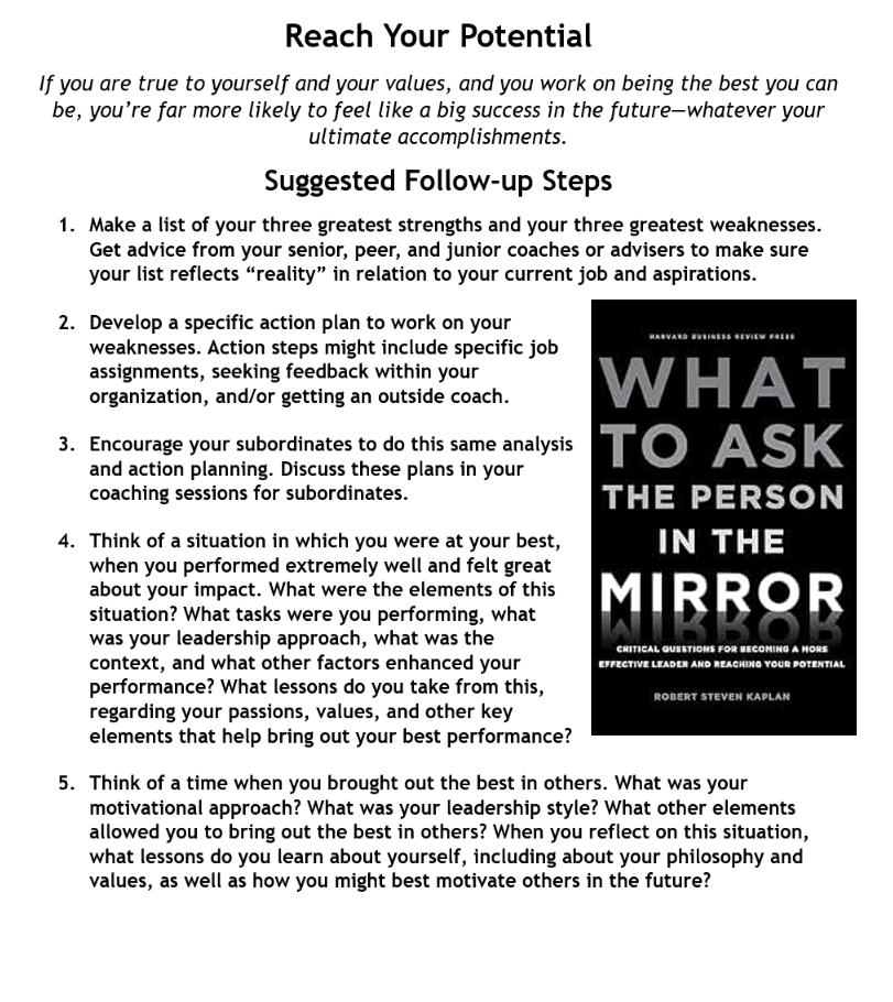 Reach Your Potential - Suggested Follow Up Steps - What to Ask the Man in the Mirror