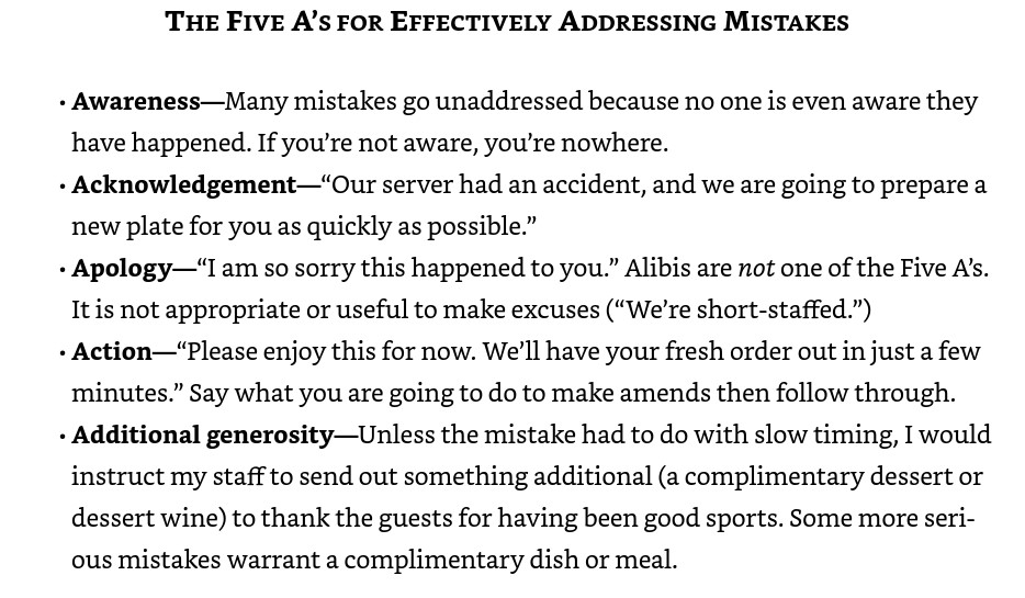 The Five As for Effectively Addressing Mistakes - Danny Meyer Setting the Table