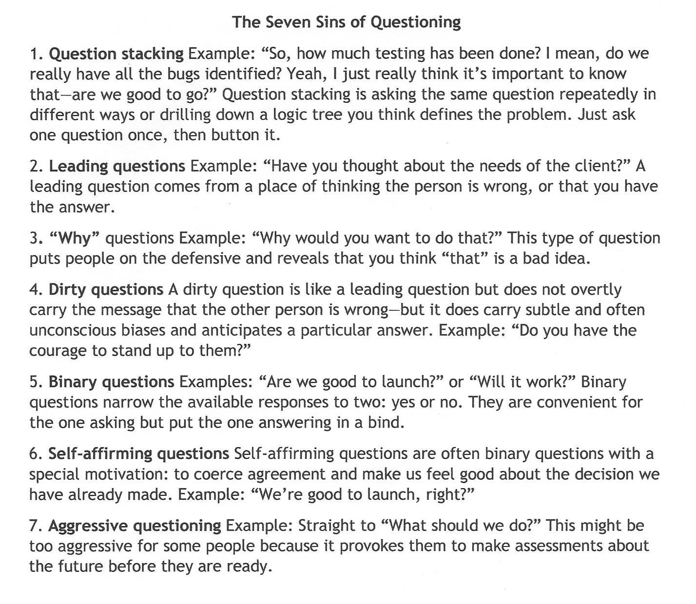 The Seven Sins of Questioning